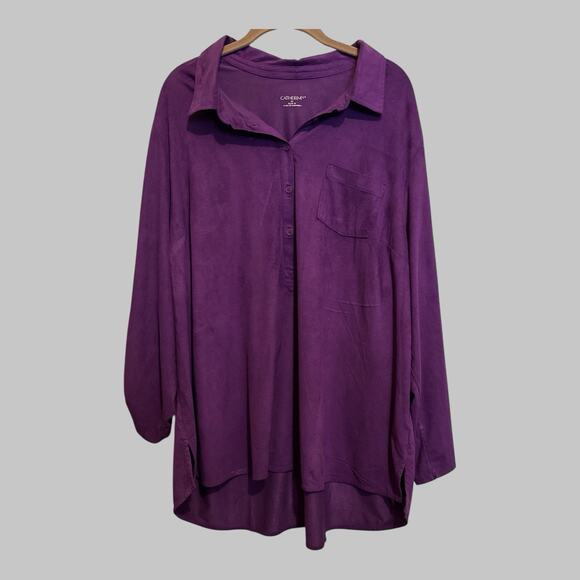 Catherines Tops - Catherines Faux Suede Tunic Comfort Chic Rich Plum Color Pocket Long Sleeve 2X